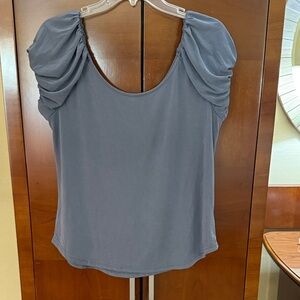 Lucky Brand Slate Gray Ruched Sleeve Blouse